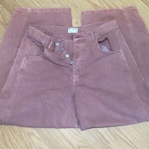 Free People Button-Fly Barrel Wide Leg Jeans in Mauve